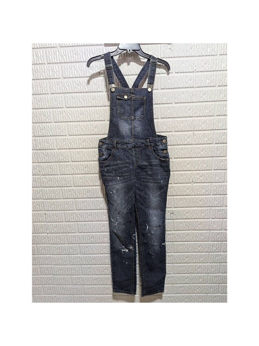 Cherokee Youth Blue Dark-Wash Jean Overalls Jumpsuit Paint Distressed Size XL